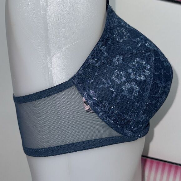 🔥Victoria's Secret Blue Lace Push-Up Bra Sz 32DDD New - Picture 4 of 5